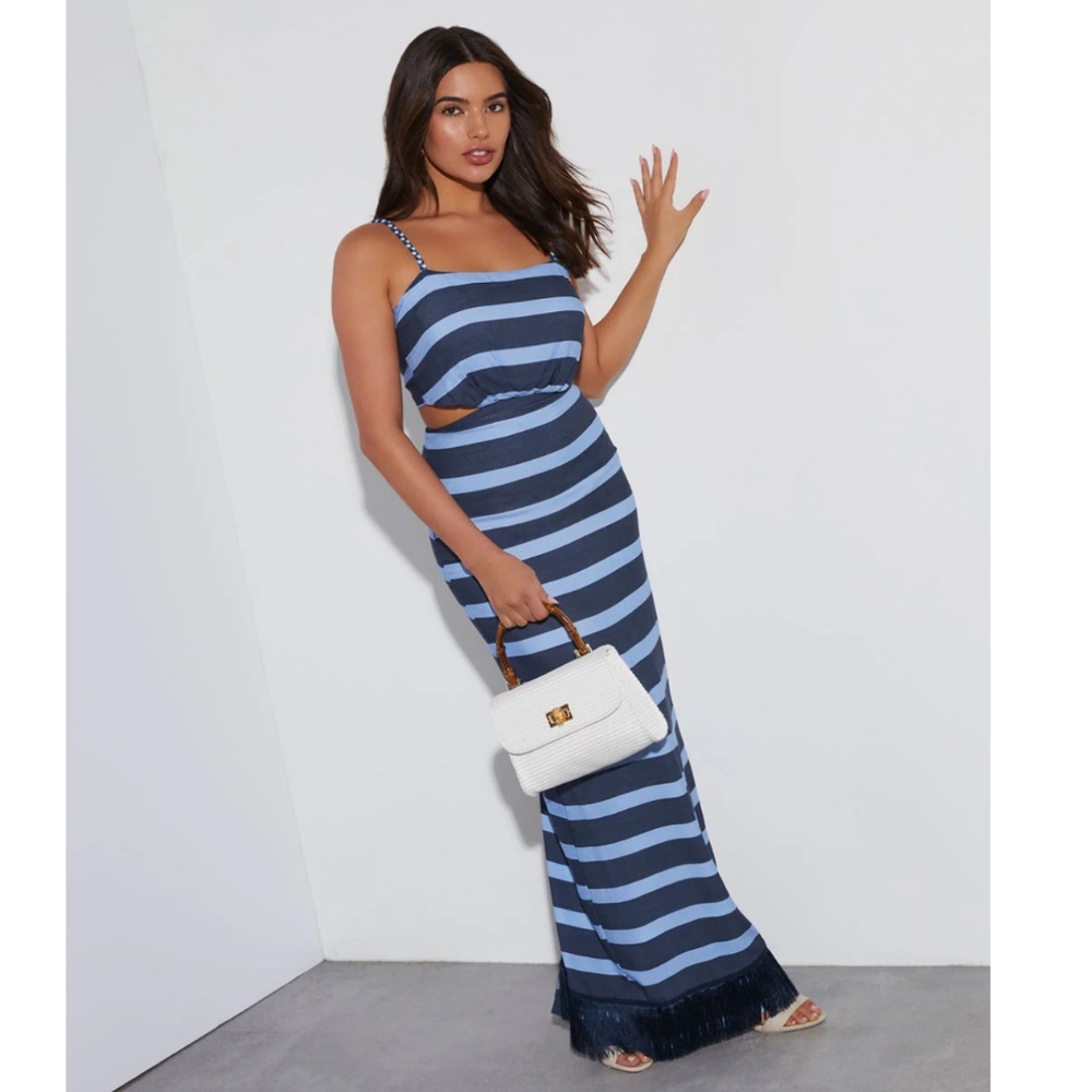 Vici south beach striped cutout maxi dress